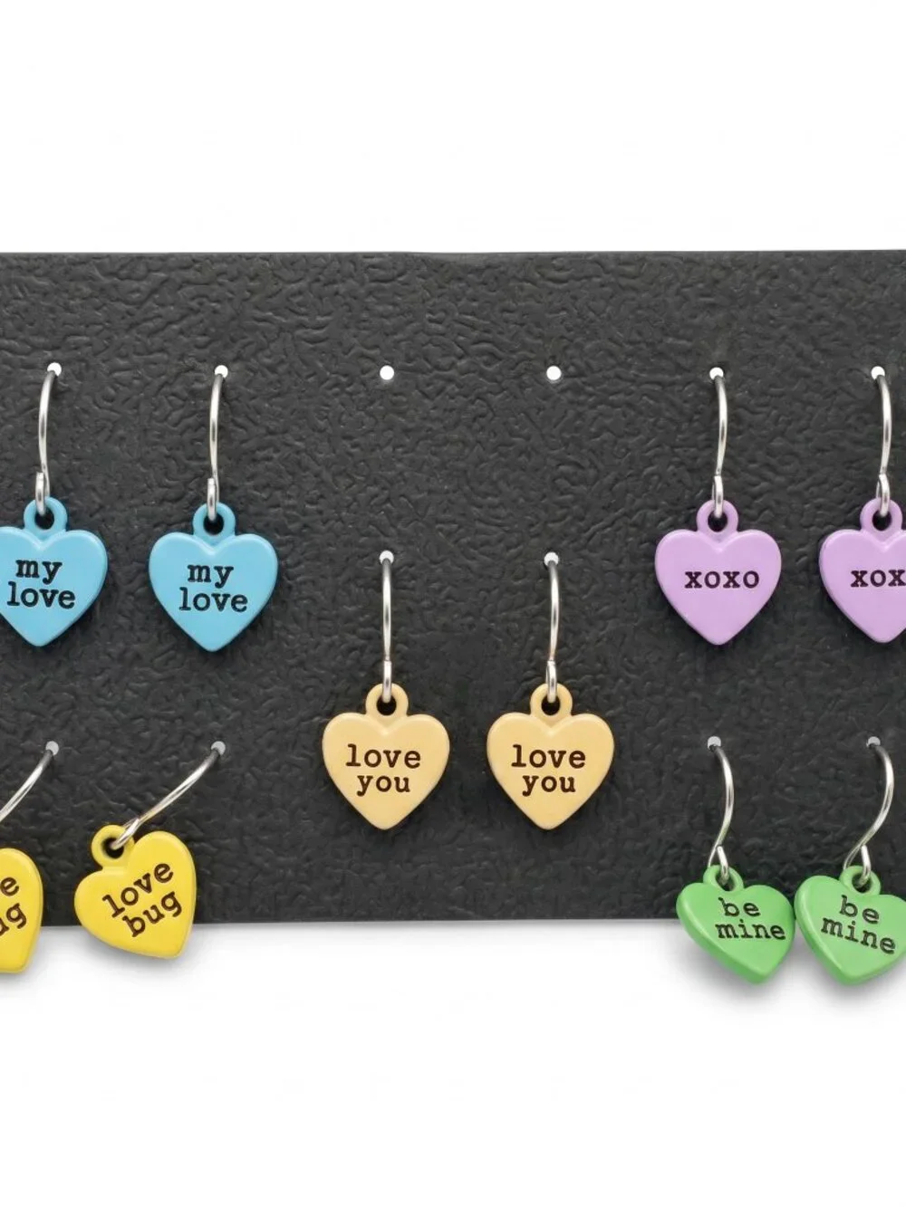 5 Pairs Heart Message Earrings Love Bug Be Mine XOXO My Love Valentines Gift